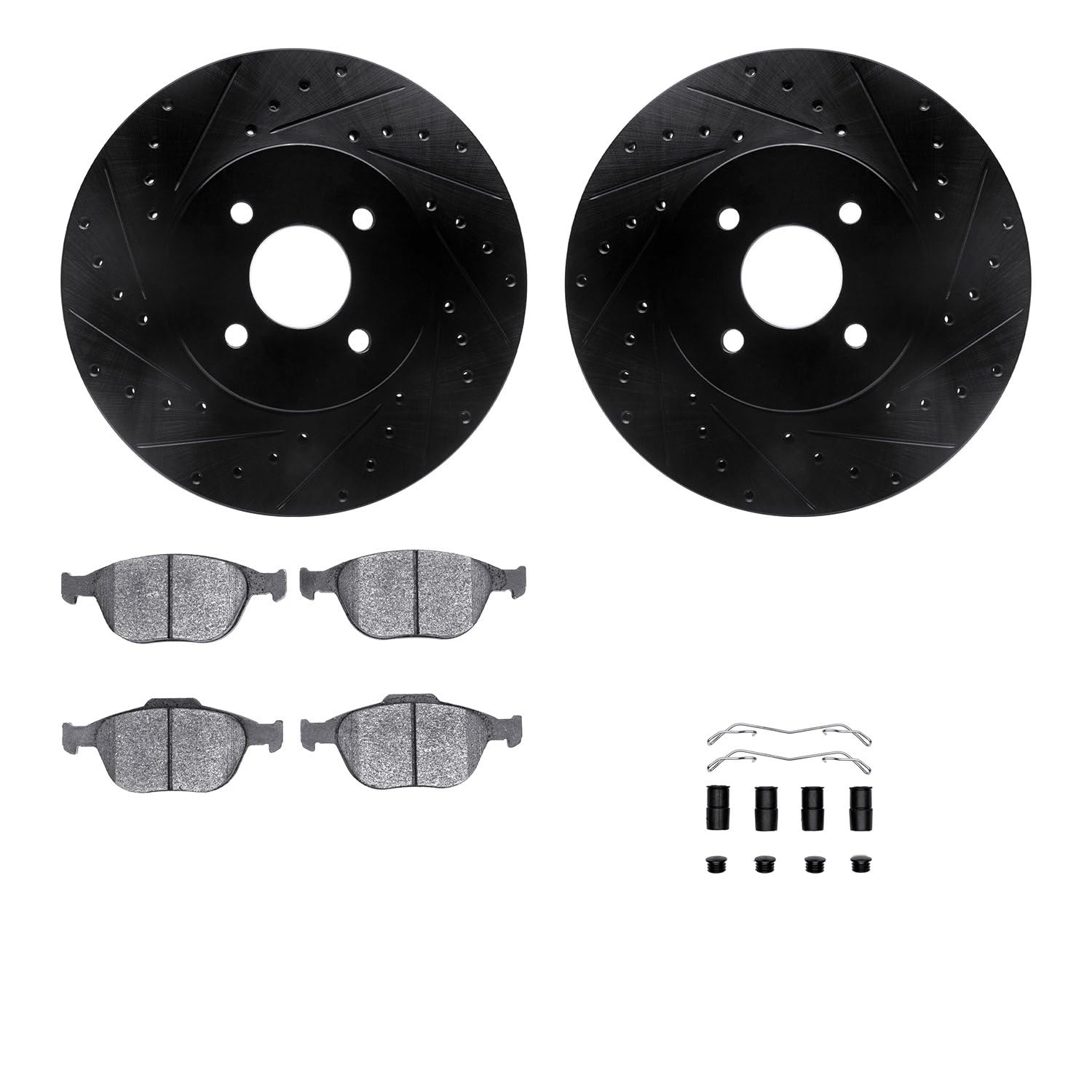 R1 Concepts Drilled and Slotted Black Disc Brake Rotor Set with Semi-Met Pads and Hardware WHYH1-54152