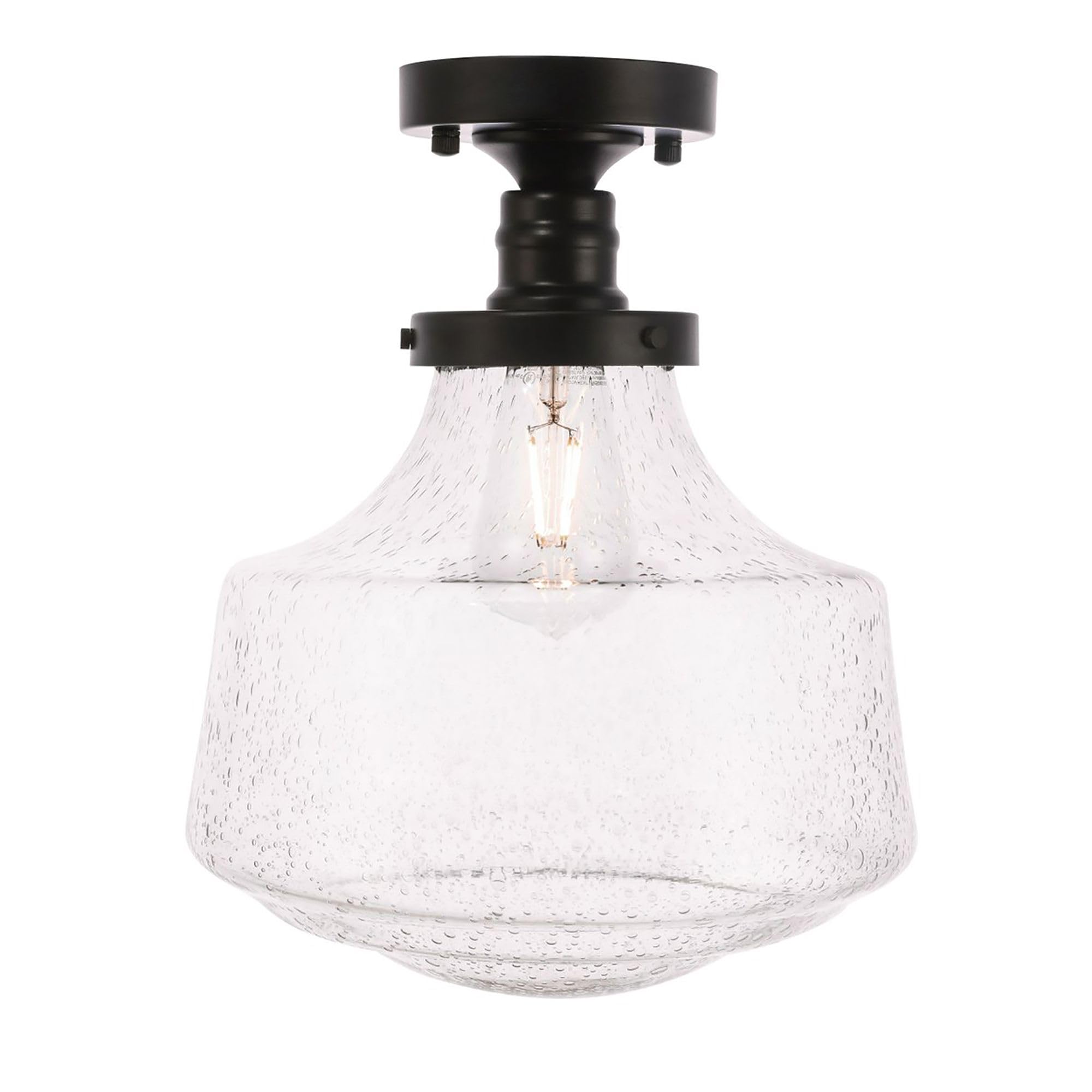 Living District Indoor Modern Home Decor Bright Lyle 1 Light Black And Clear Seeded Glass Flush Mount