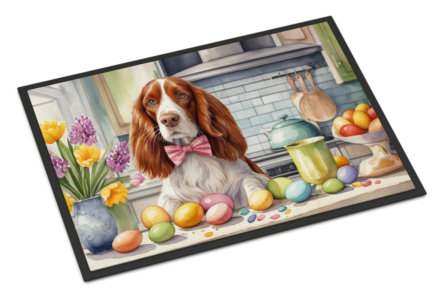 Carolines Treasures DAC6916JMAT Decorating Easter Welsh Springer Spaniel Doormat Front Door Mat Indoor Outdoor Rugs for Entryway, Non Slip Washable Low Pile, 24H X 36W