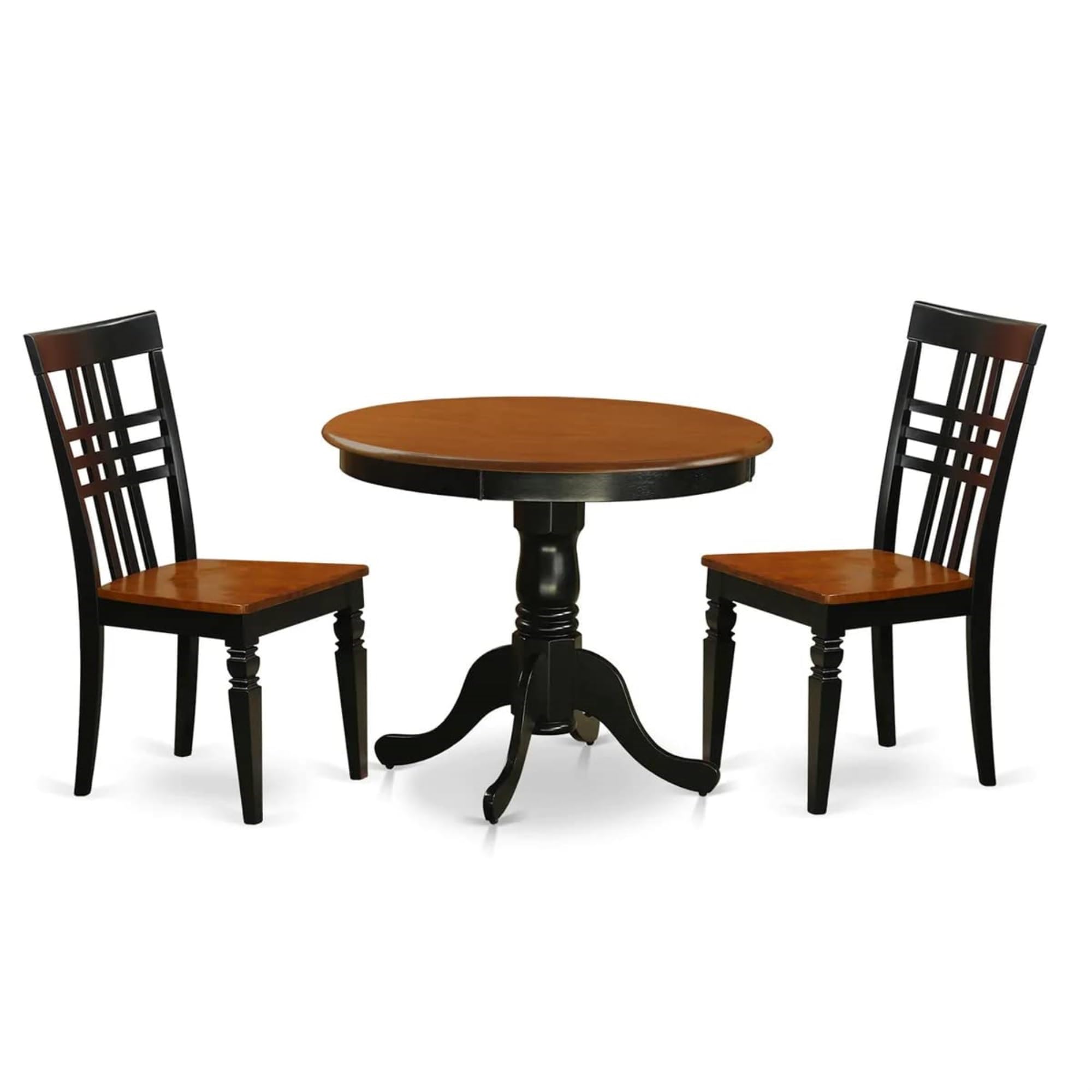 Casafoyer ANLG3-BCH-W 3 Piece Dining Room Table Set Contains a Round Kitchen Table with Pedestal and 2 Dining Chairs, 36x36 Inch, Black & Cherry