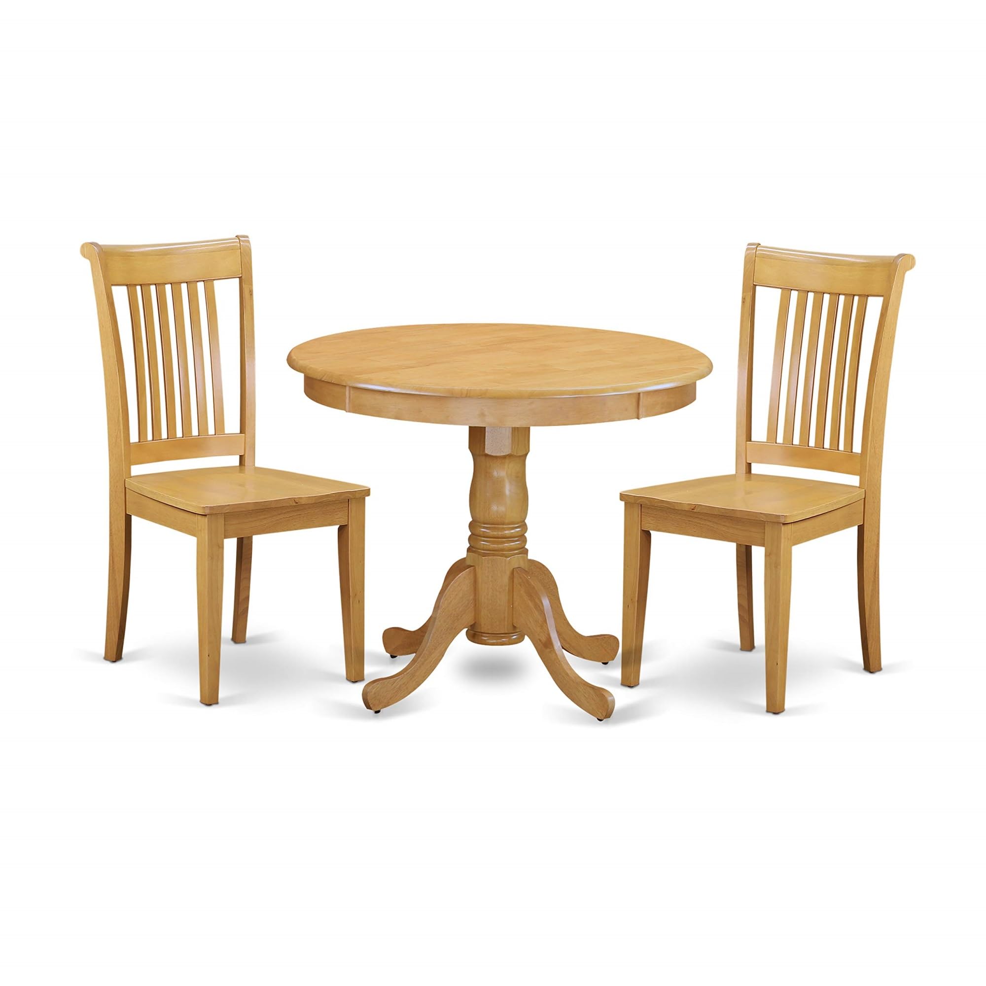 Casafoyer ANPO3-OAK-W 3 Piece Dinette Set for Small Spaces Contains a Round Kitchen Table with Pedestal and 2 Dining Room Chairs, 36x36 Inch, Oak