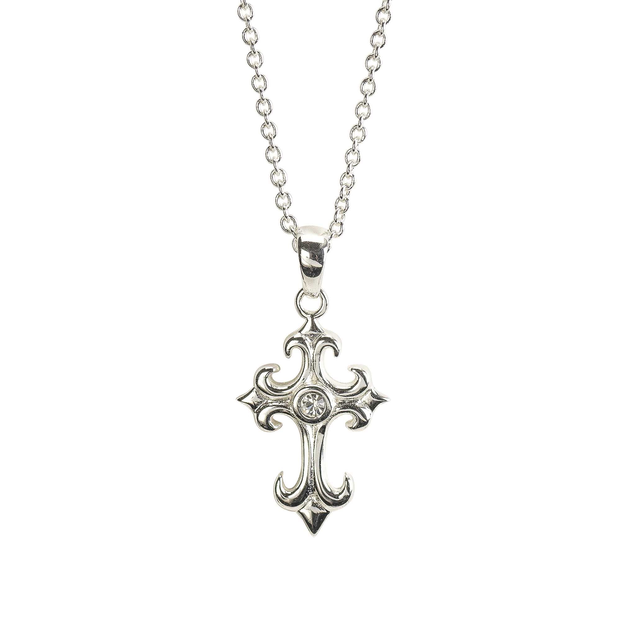 Silver Pl Fancy Bud Cross Necklace
