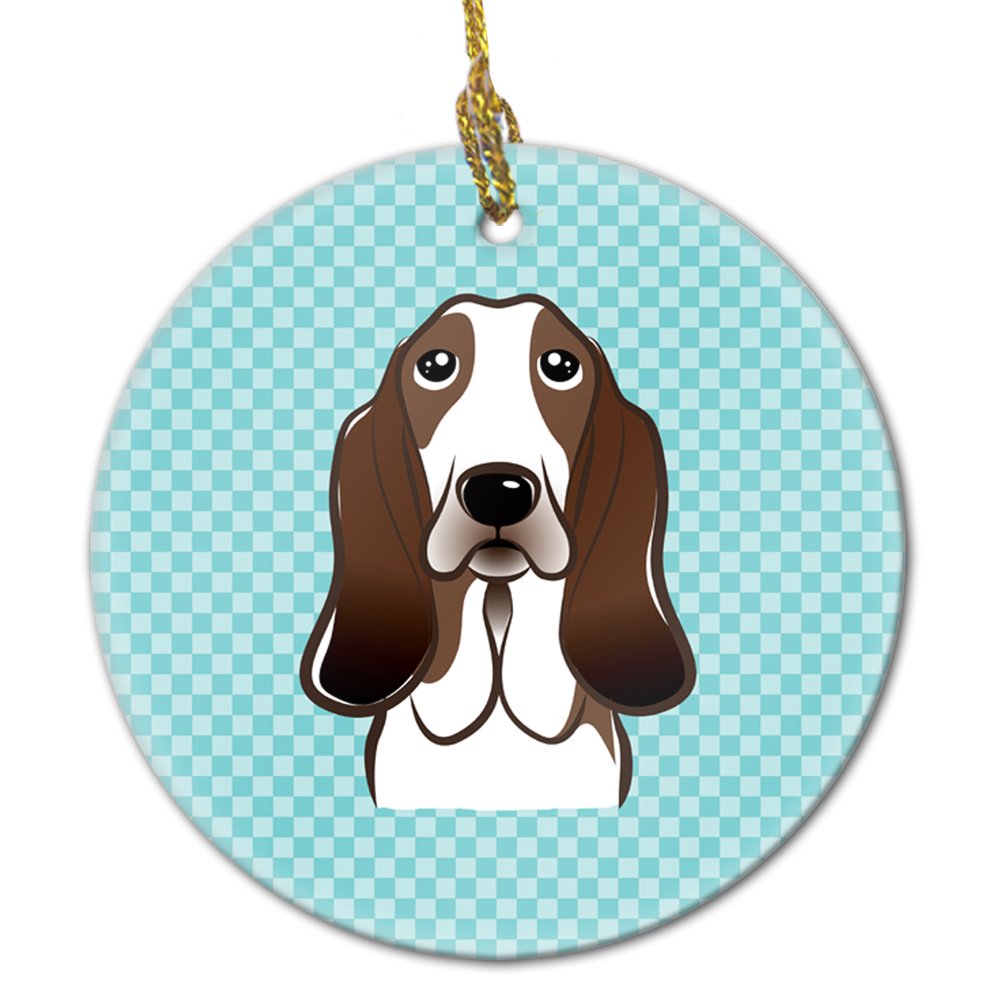 Checkerboard Blue Basset Hound Ceramic Ornament BB1181CO1