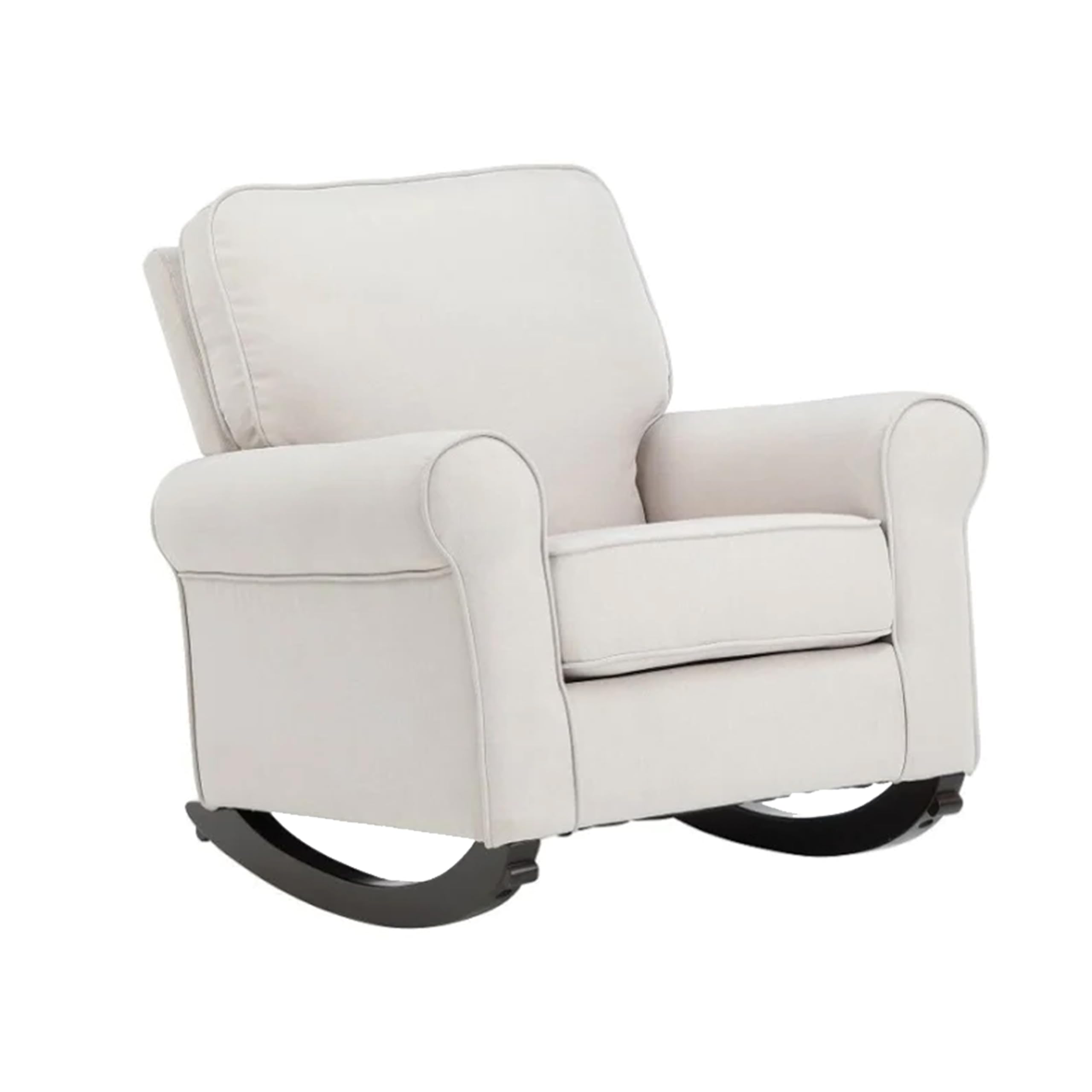 37 Inch Rocking Chair, Pocket Coil Seat, Wood Frame, Soft Beige Upholstery
