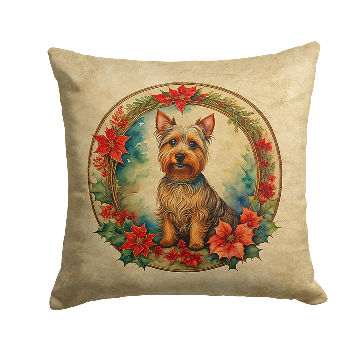 Australian Terrier Christmas Flowers Throw Pillow