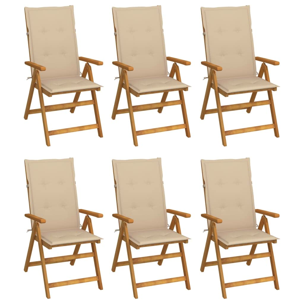 vidaXL Folding Patio Chairs 6 pcs with Cushions Solid Acacia Wood