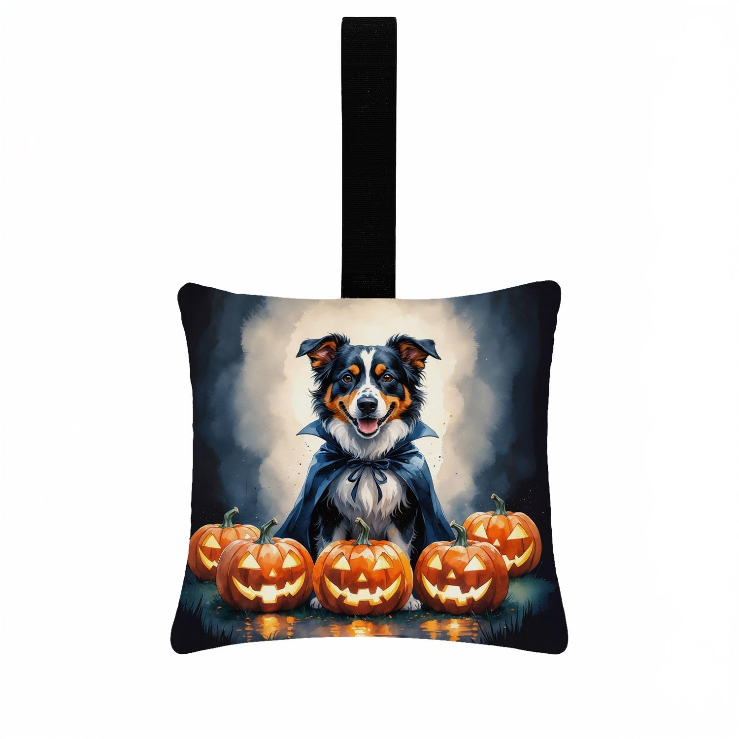 Carolines Treasures Australian Shepherd Puppy Halloween Mini Hanging Pillow Ornament 3.5  3.5 Decorative Door-Knob & Tree Hanger, Soft Fabric Cushion