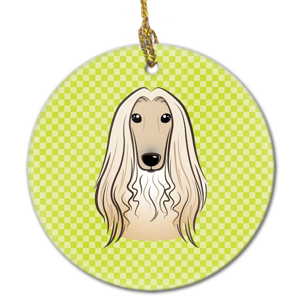 Checkerboard Lime Green Afghan Hound Ceramic Ornament BB1306CO1