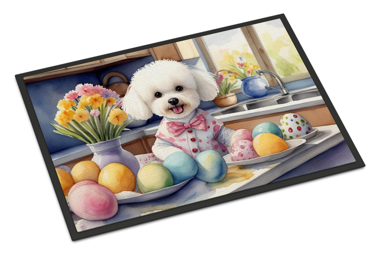 Carolines Treasures DAC6763JMAT Decorating Easter Bichon Frise Doormat Front Door Mat Indoor Outdoor Rugs for Entryway, Non Slip Washable Low Pile, 24H X 36W