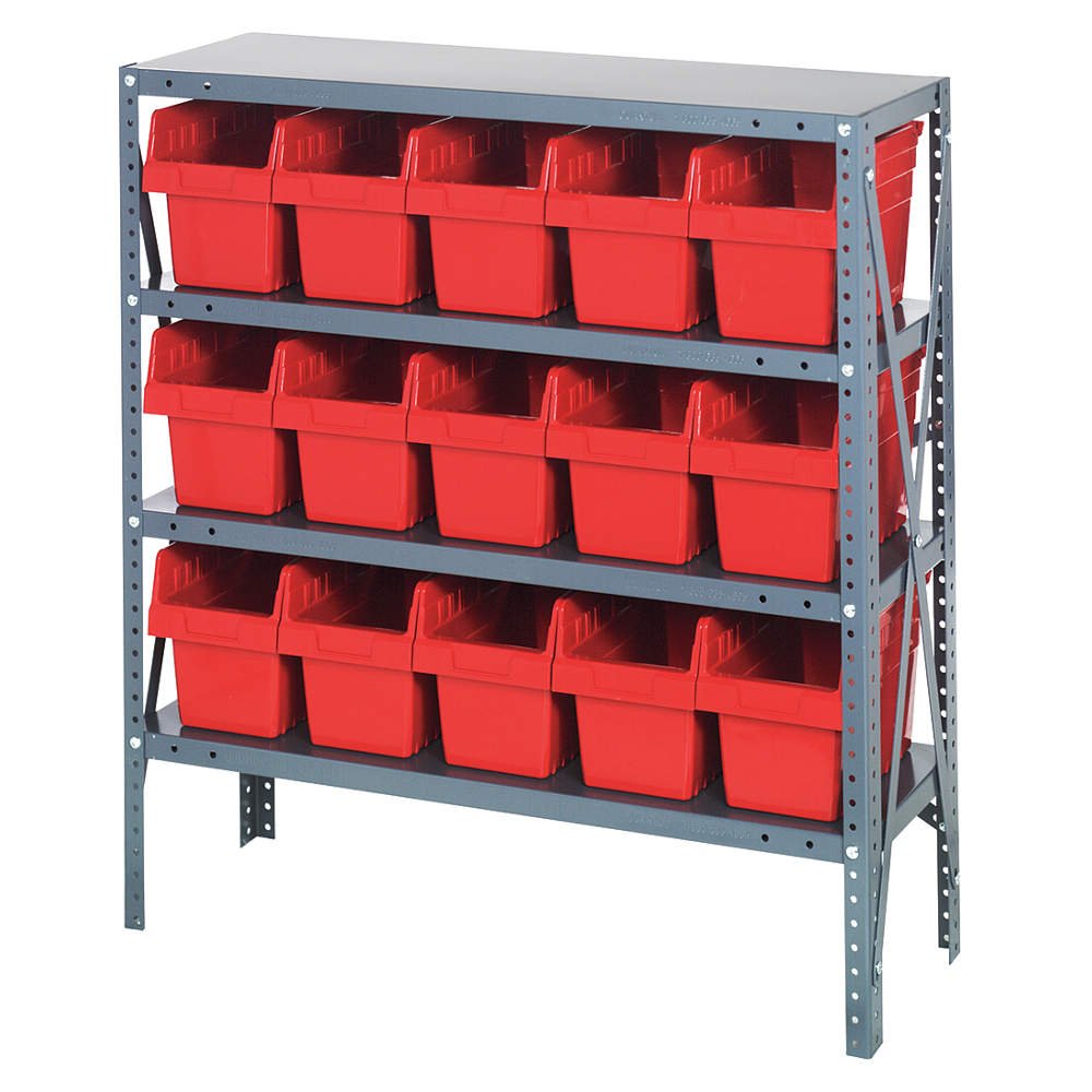 4 Shelf Open Unit W/15 Bins RED