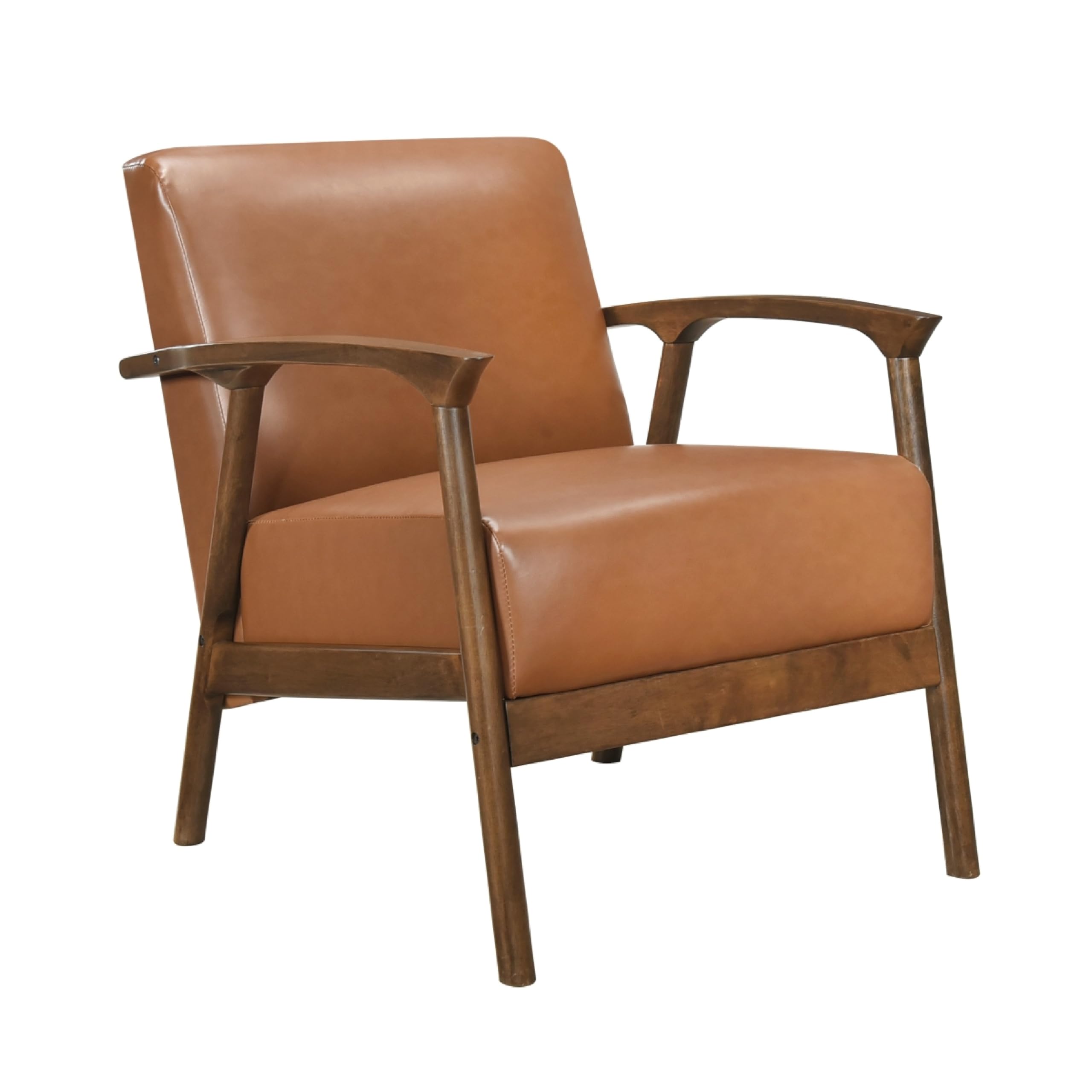 Eva Accent Chair, Foam Fill Cushions, Brown Faux Leather and Wood Frame