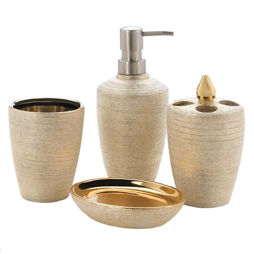 Golden Shimmer Bath Accessory Set 3.37X3.37X7.12