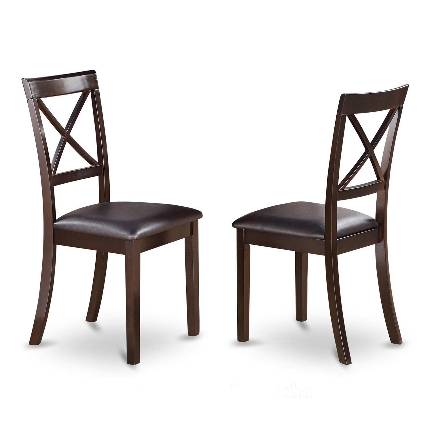 East West Furniture Boc-Cap-Lc Boston Dining Chairs - Faux Leather Upholstered Solid Wood Chairs, Set Of 2, Cappuccino