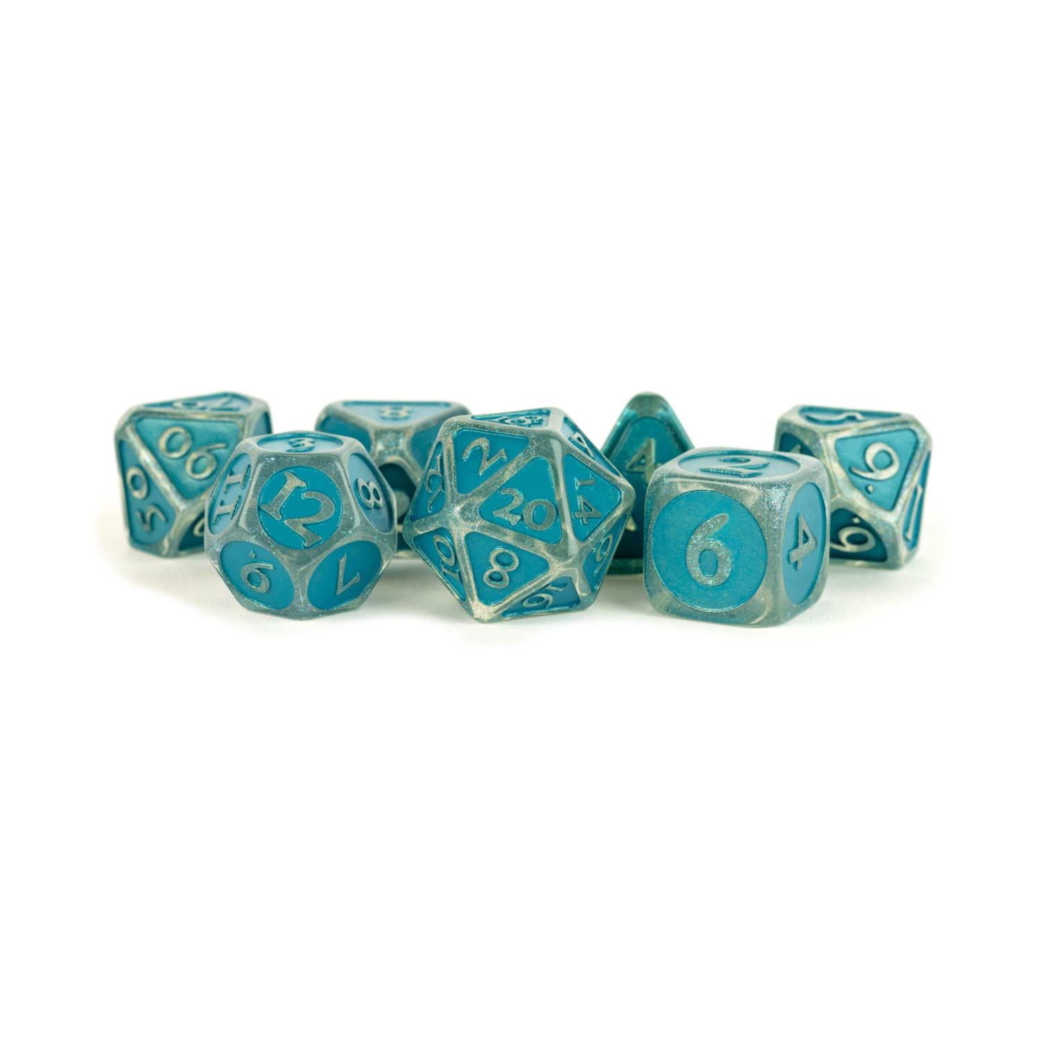 FanRoll 16mm Enamel Acrylic Poly Dice Set: Ice w/Blue Enamel