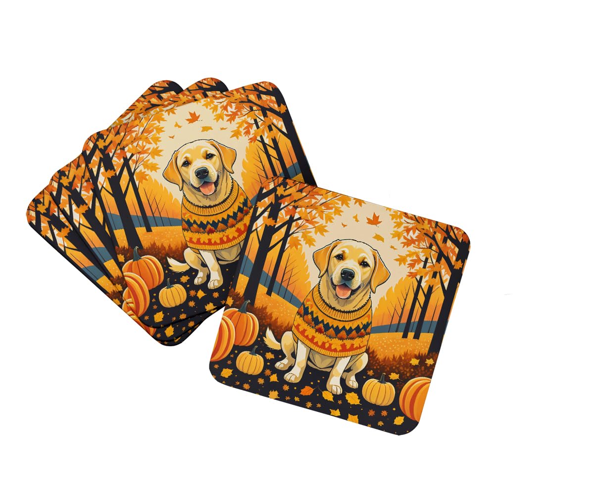 Carolines Treasures Yellow Labrador Retriever Fall Foam Coaster Set of 4 Cup Coasters for Indoor and Outdoor, Coaster for Tabletop Protection, Anti Slip, Mouse pad Material