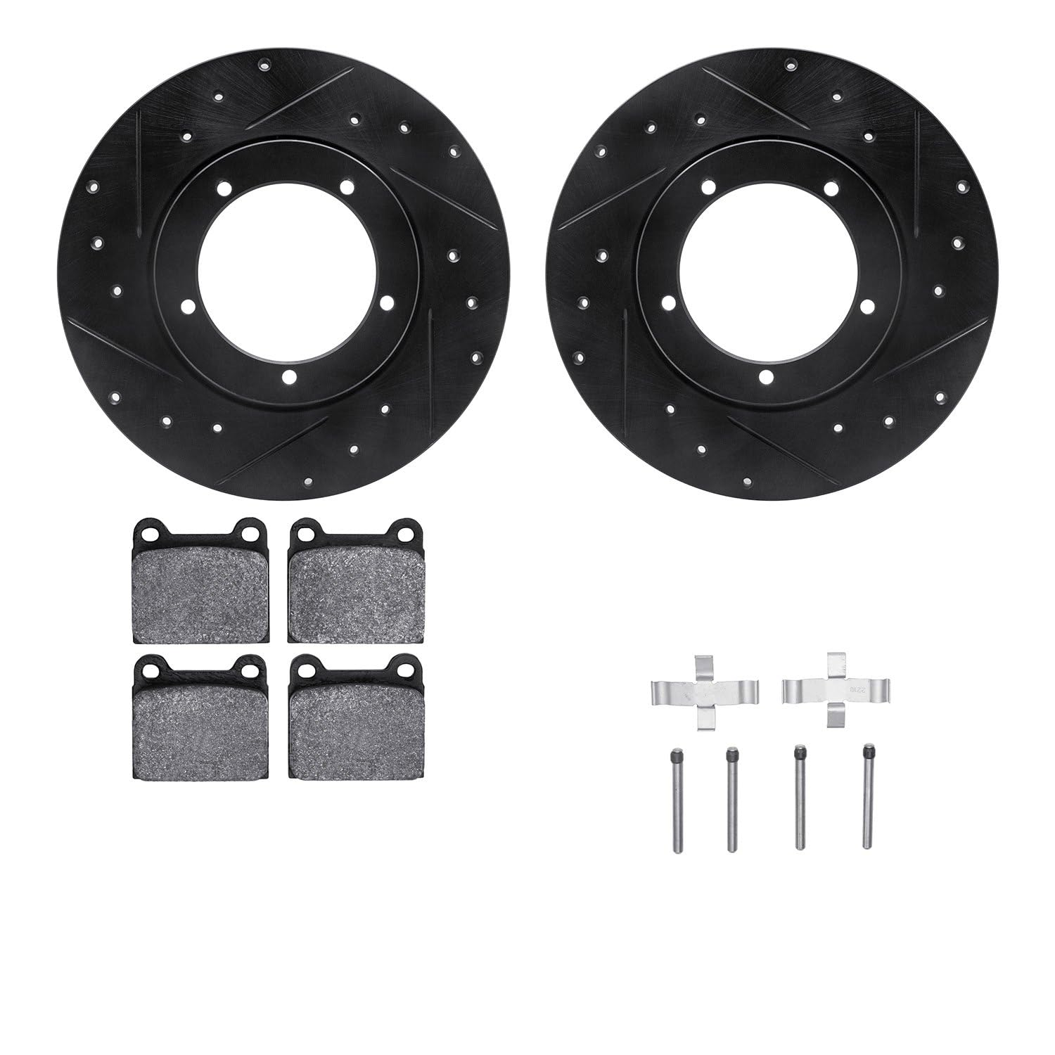 R1 Concepts Drilled and Slotted Black Disc Brake Rotor Set with Semi-Met Pads and Hardware WHYH1-02005