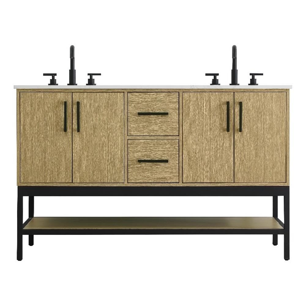 54 inch Double Bathroom Vanity in Honey Brown