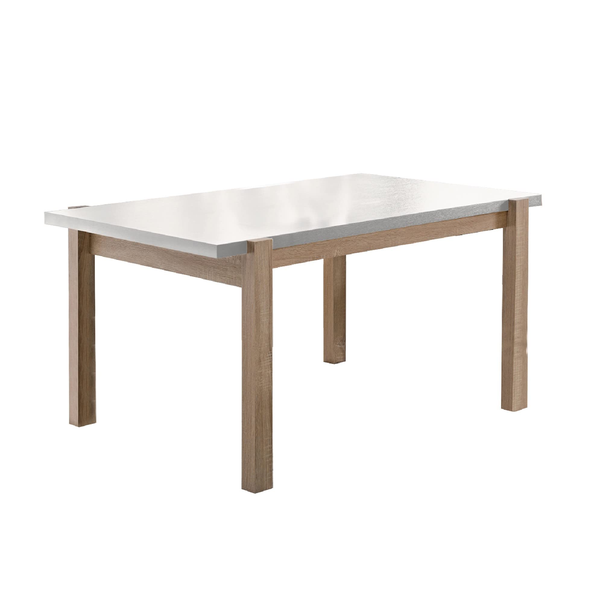 Benjara Rectangular Wooden Dining Table With Straight Legs, White And Brown