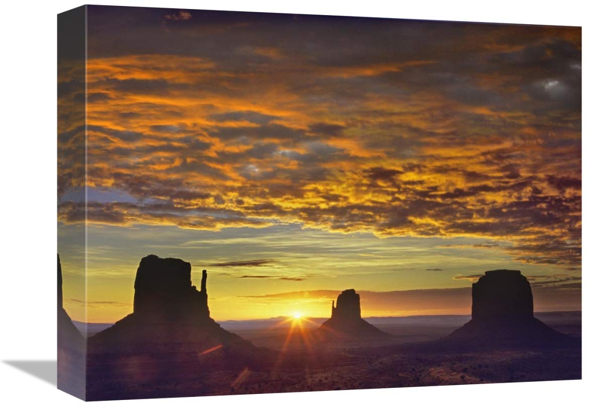 The Mittens and Merrick Butte at sunrise, Monument Valley, Arizona-Canvas Art-16x12”