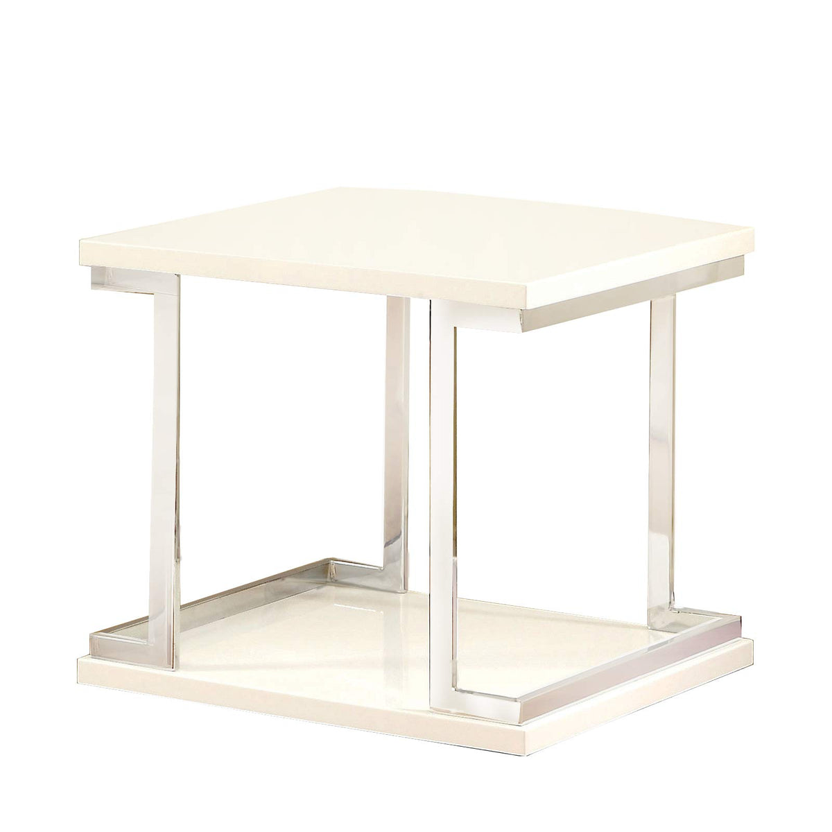Benjara Contemporary End Table With C Shaped Metal Frame, Silver And White