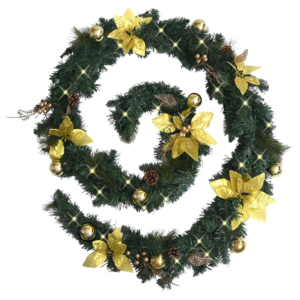 vidaXL Christmas Garland with LED Lights Green 8.9 PVC