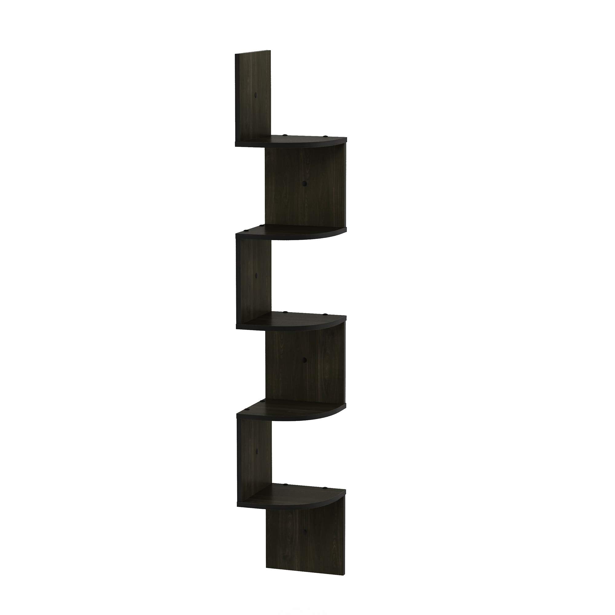 Furinno 5 Tier Wall Mount Floating Radial Corner Shelf, Espresso