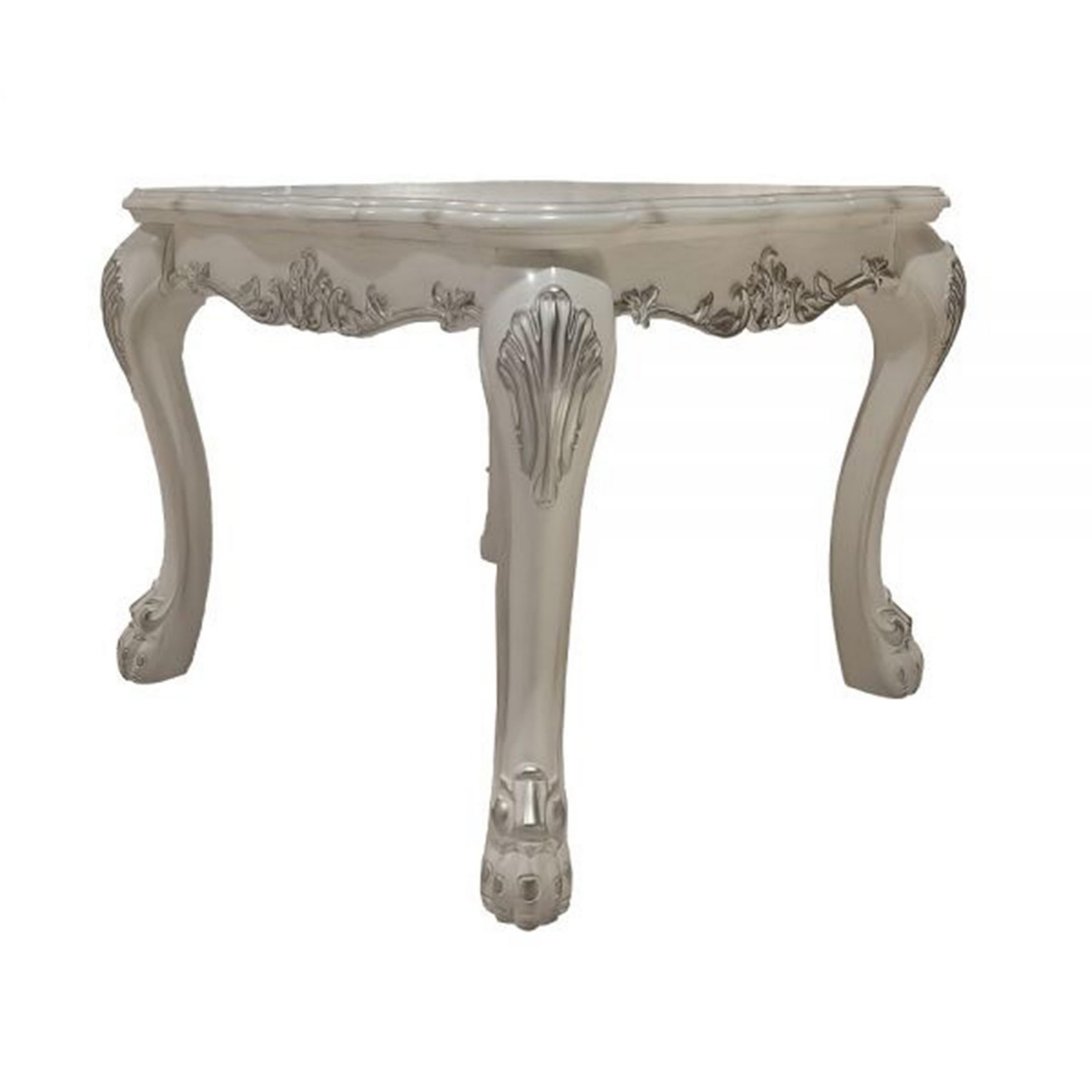 Ally 28 Inch Side End Table, Aspen Wood, Classic Scrollwork, Polyresin