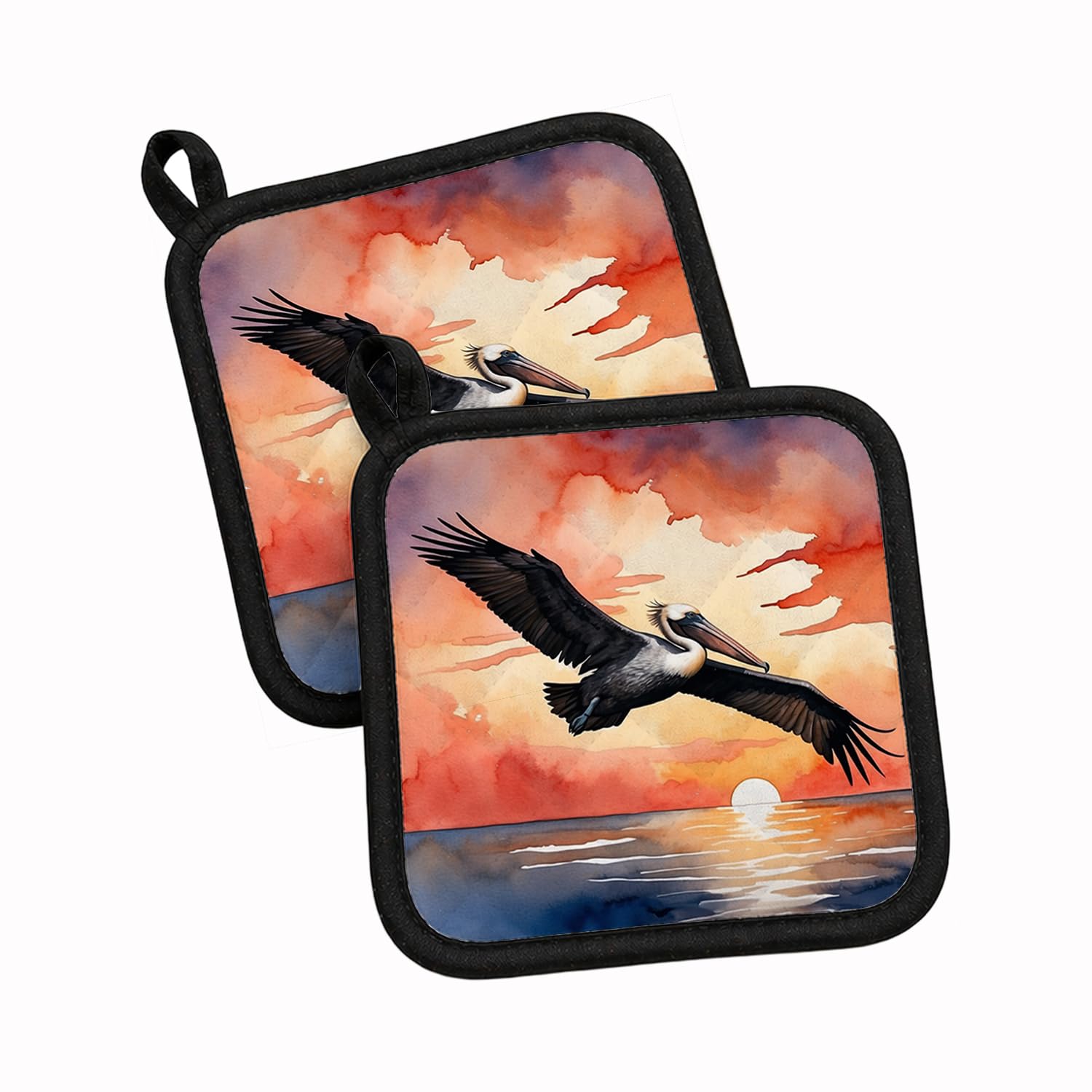 Carolines Treasures Pelican Fiery Sunset Pair of Pot Holders Kitchen Heat Resistant Pot Holders Sets Oven Hot Pads for Cooking Baking BBQ, 7 1/2 x 7 1/2