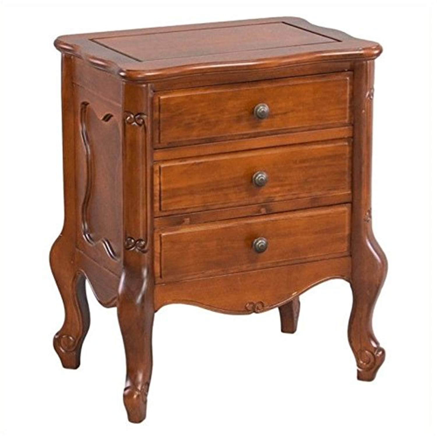 Windsor Carved Wood Three Drawer Table - Walnut