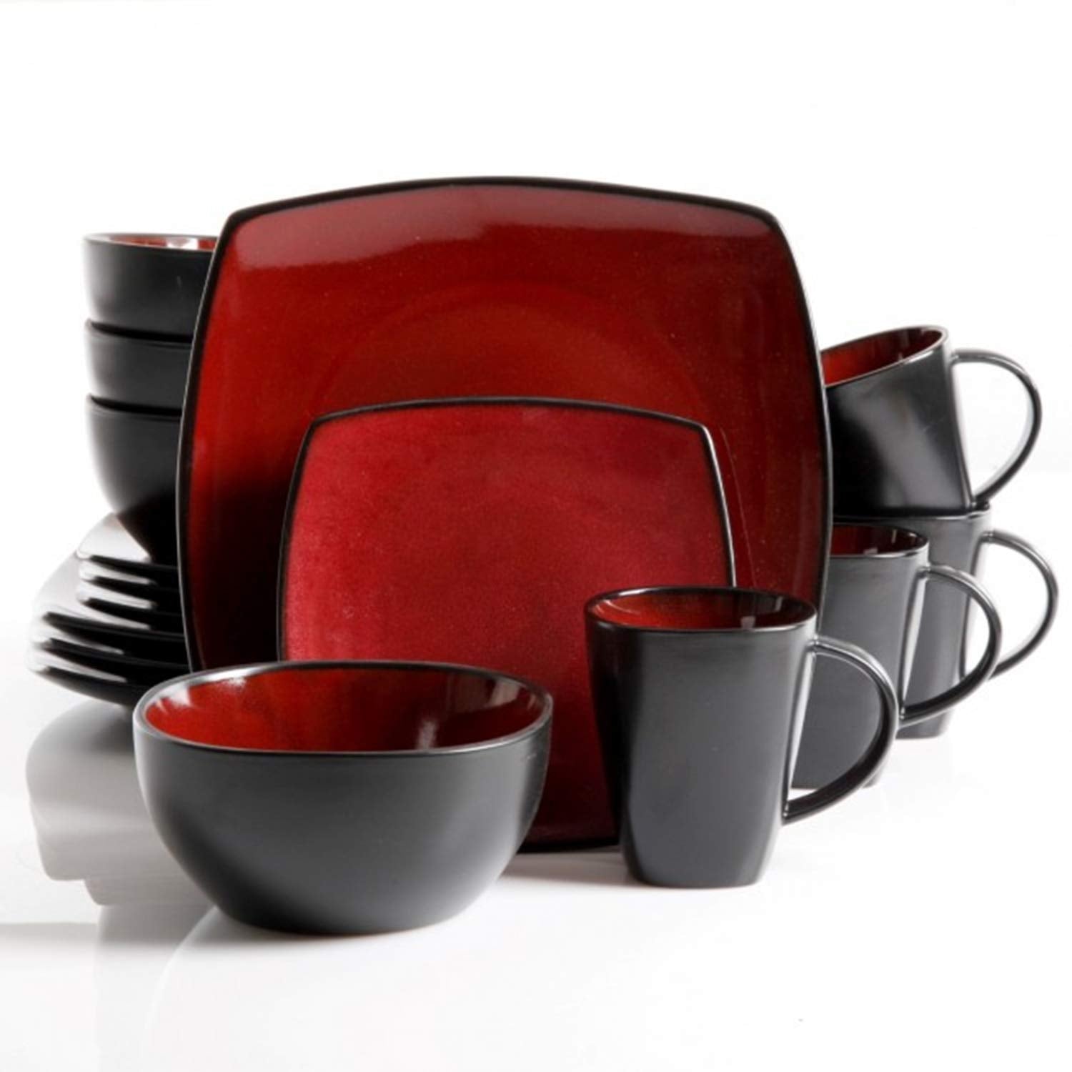 Soho Lounge 16 pc Dinnerware, Red Square Shape (Service for 4)