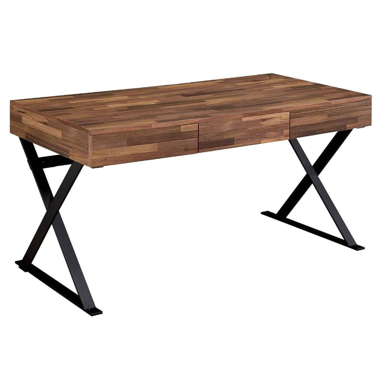 Benzara Bm240034 Industrial 3 Drawer Writing Desk With X Legs Brown & Black
