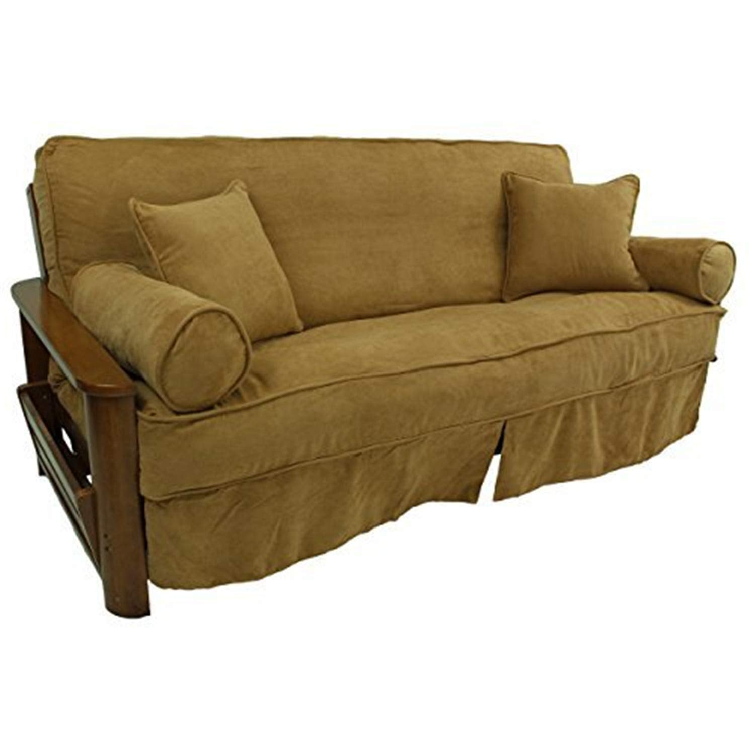 Solid Microsuede Double Corded 8 to 9-inch Full Futon Slipcover Set with Four Throw Pillows (Set of 5) - Mojito Lime