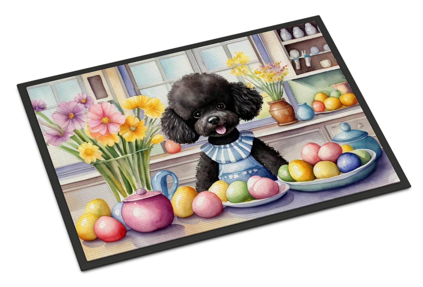 Carolines Treasures DAC6876MAT Decorating Easter Black Poodle Doormat Front Door Mat Indoor Outdoor Rugs for Entryway, Non Slip Washable Low Pile, 18H X 27W