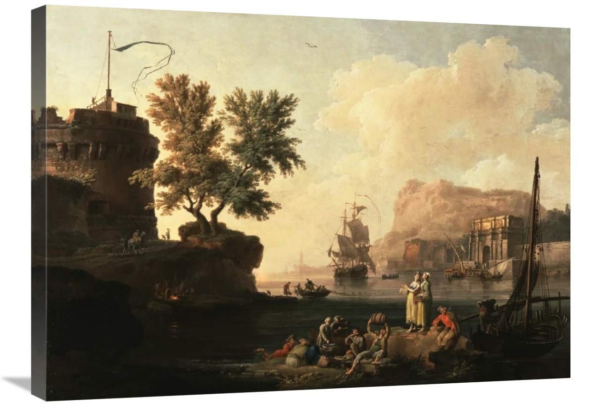 Mediterranean Harbor Scene-Canvas Art-32x24”