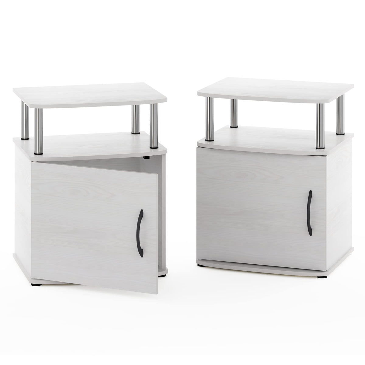 Furinno Jaya End Side Sofa Table/Nightstand With Door, 2-Pack, White Oak/Stainless Steel Tubes