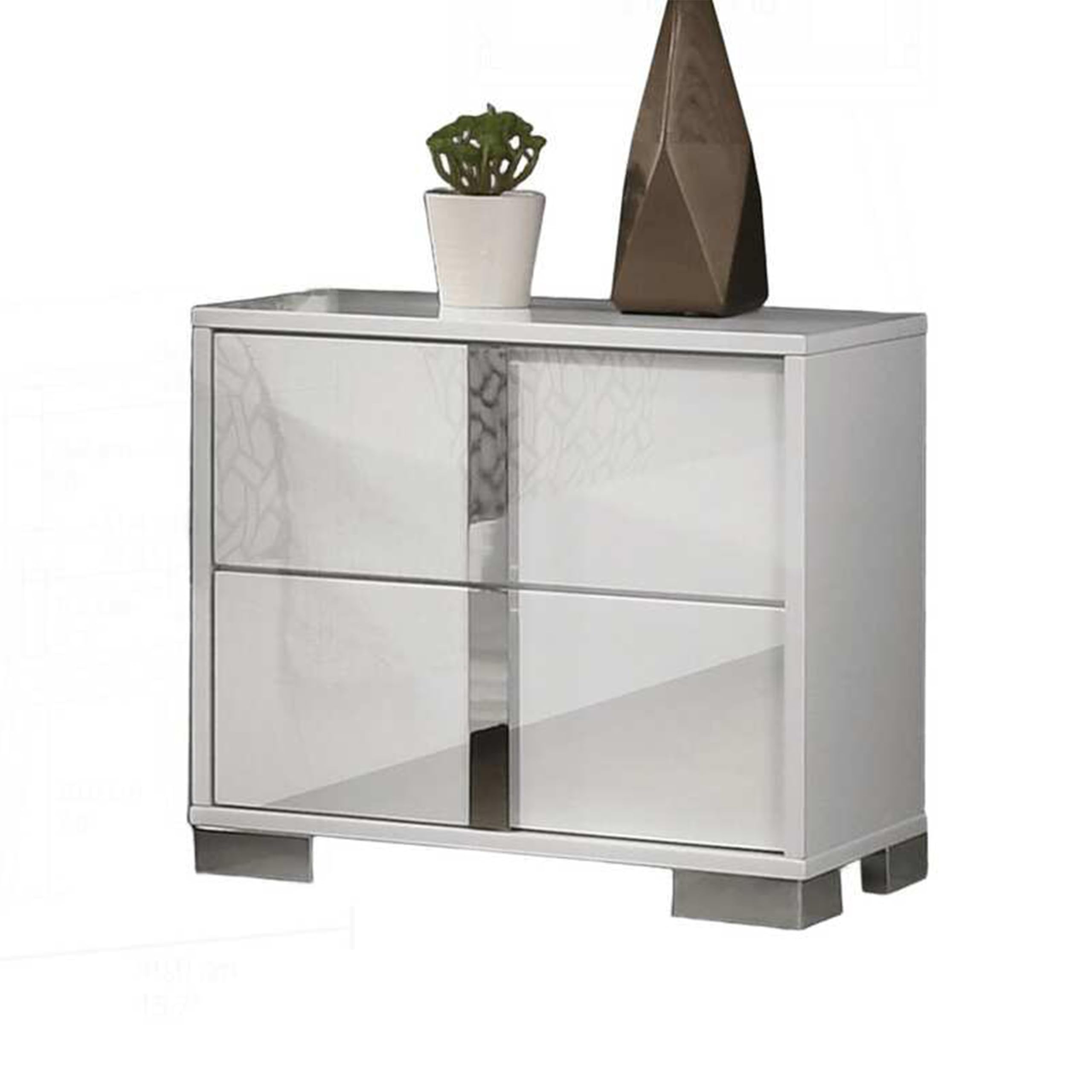 Suni Nightstand, Glossy White Wood with UV Finish, 2 Drawers, 24 Inch