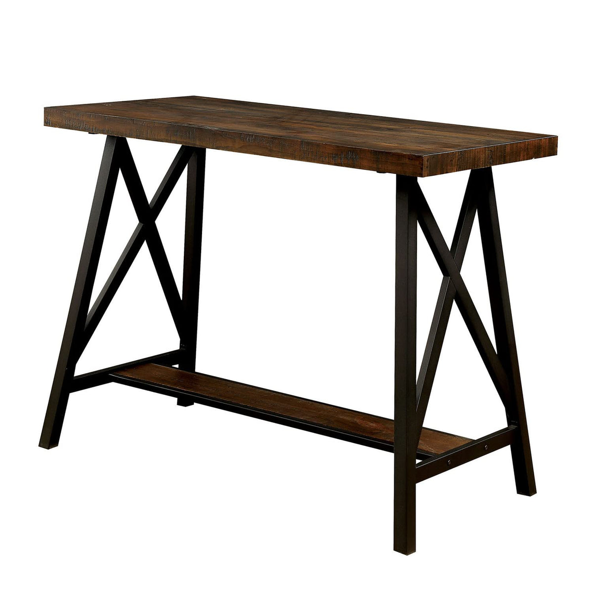 Benjara Wooden Counter Height Table With Angled Metal Legs, Black And Brown