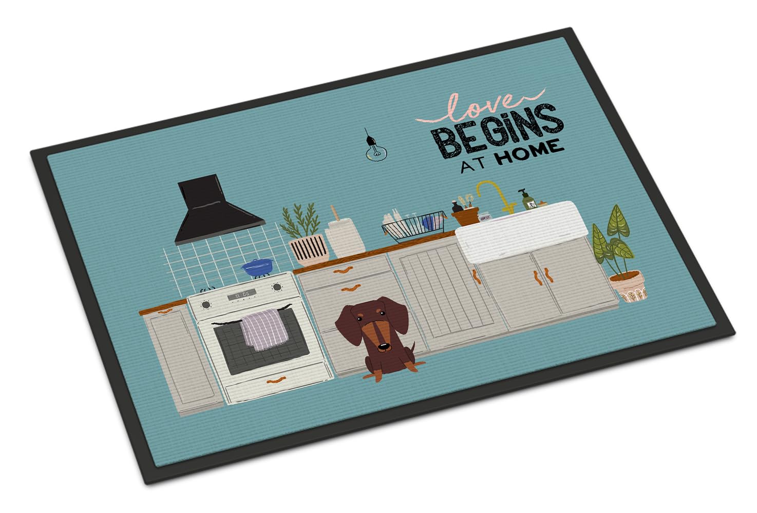 Chocolate Dachshund Kitchen Scene Indoor or Outdoor Mat 24x36 CK7835JMAT