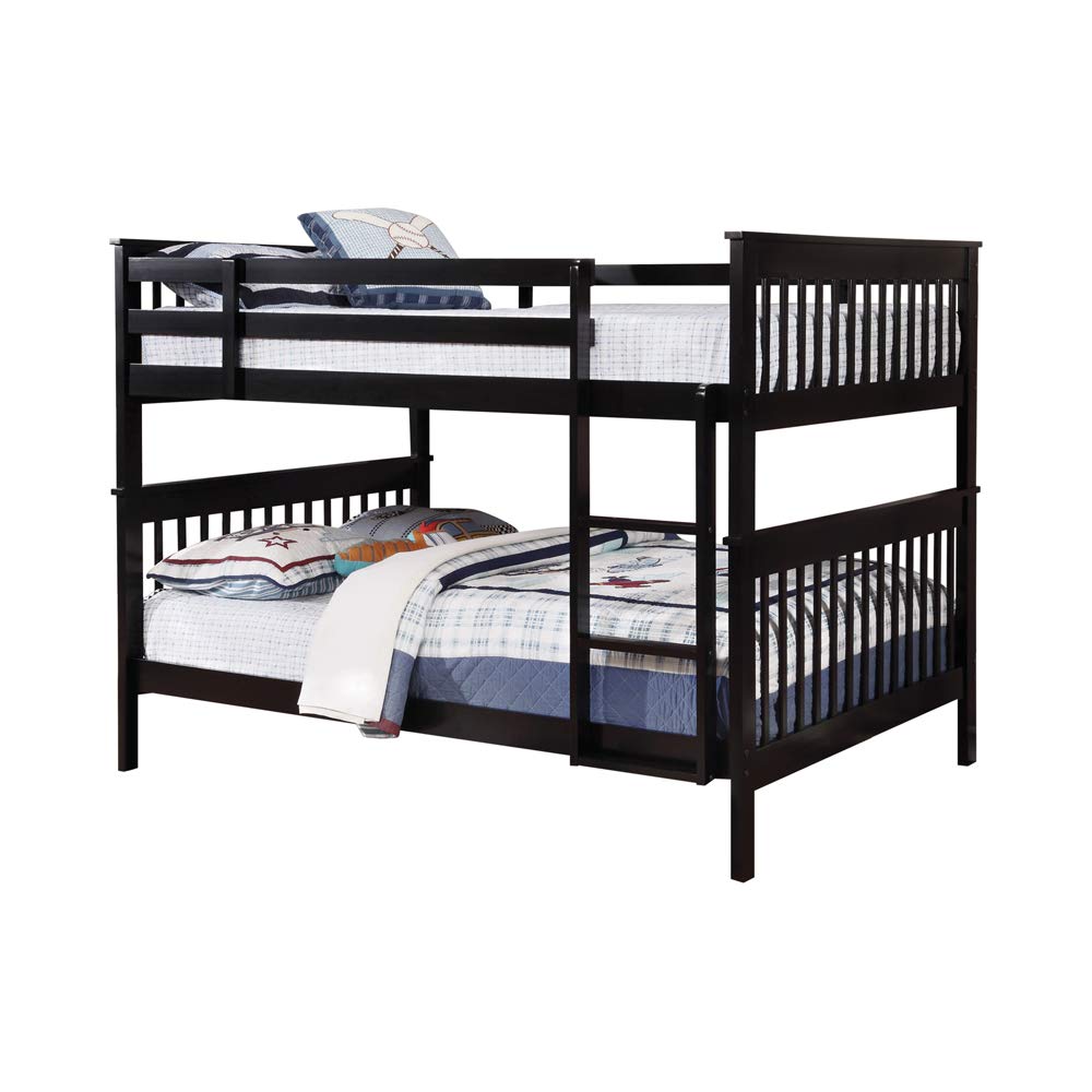 Benjara Mission Style Full Bunk Bed With Attached Ladder, Black