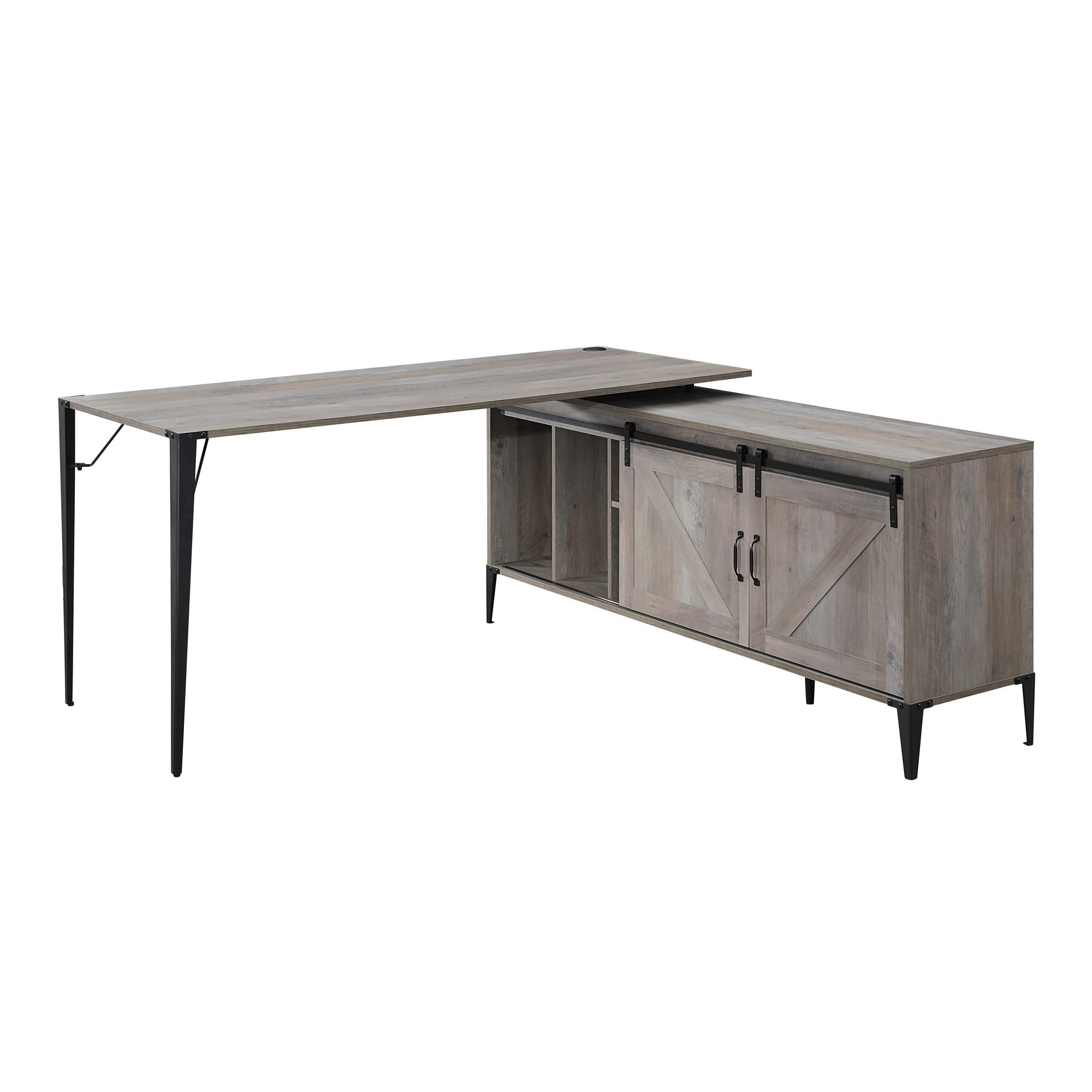 L Shape Writing Desk with 6 Open Compartments, Gray
