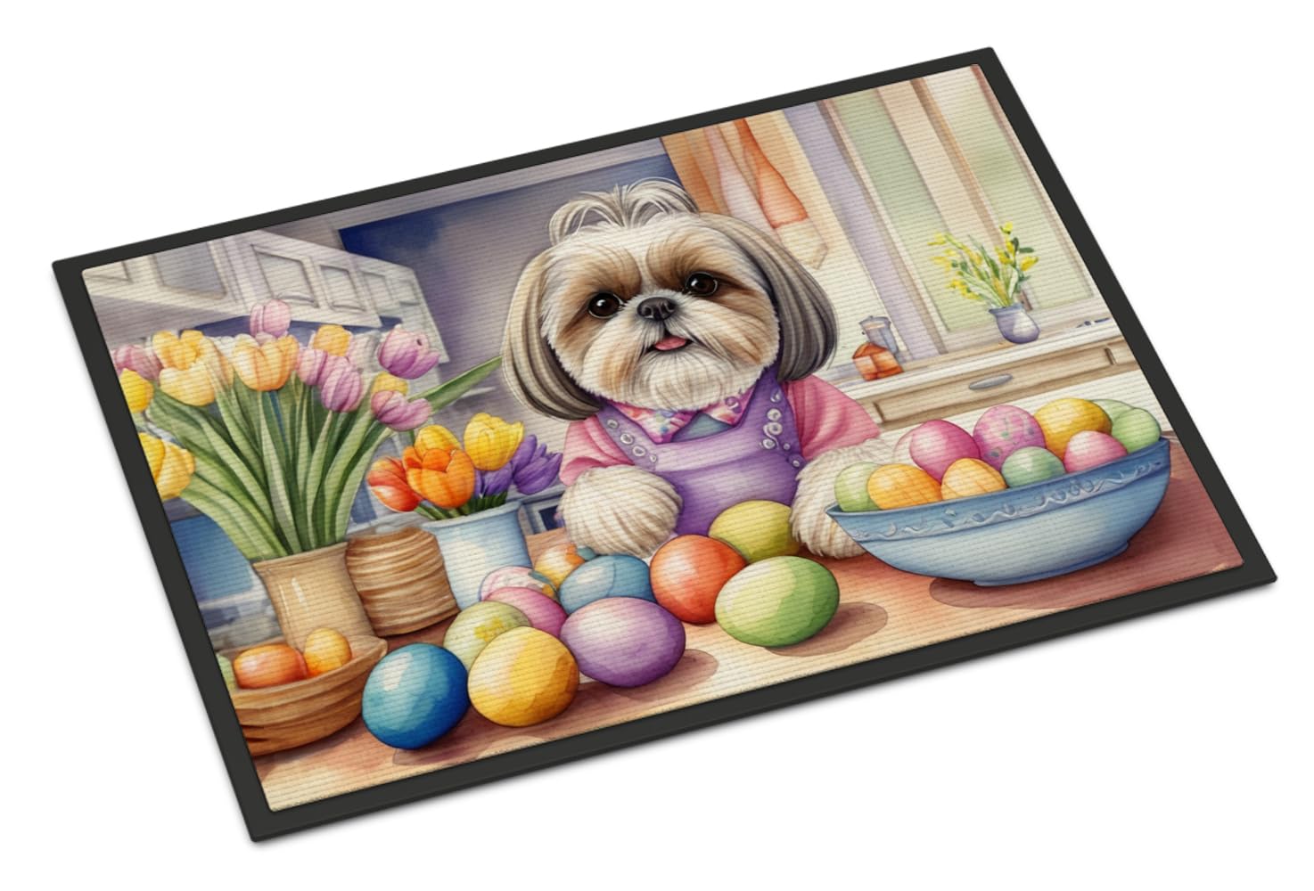 Carolines Treasures DAC6901JMAT Decorating Easter Shih Tzu Doormat Front Door Mat Indoor Outdoor Rugs for Entryway, Non Slip Washable Low Pile, 24H X 36W