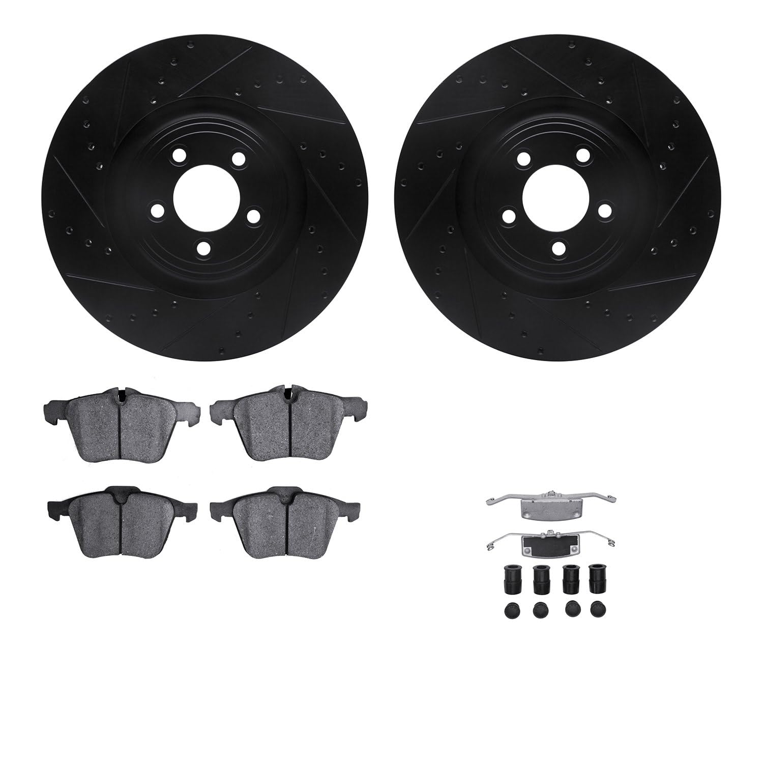 R1 Concepts Drilled and Slotted Black Disc Brake Rotor Set with Semi-Met Pads and Hardware WHYH1-20021