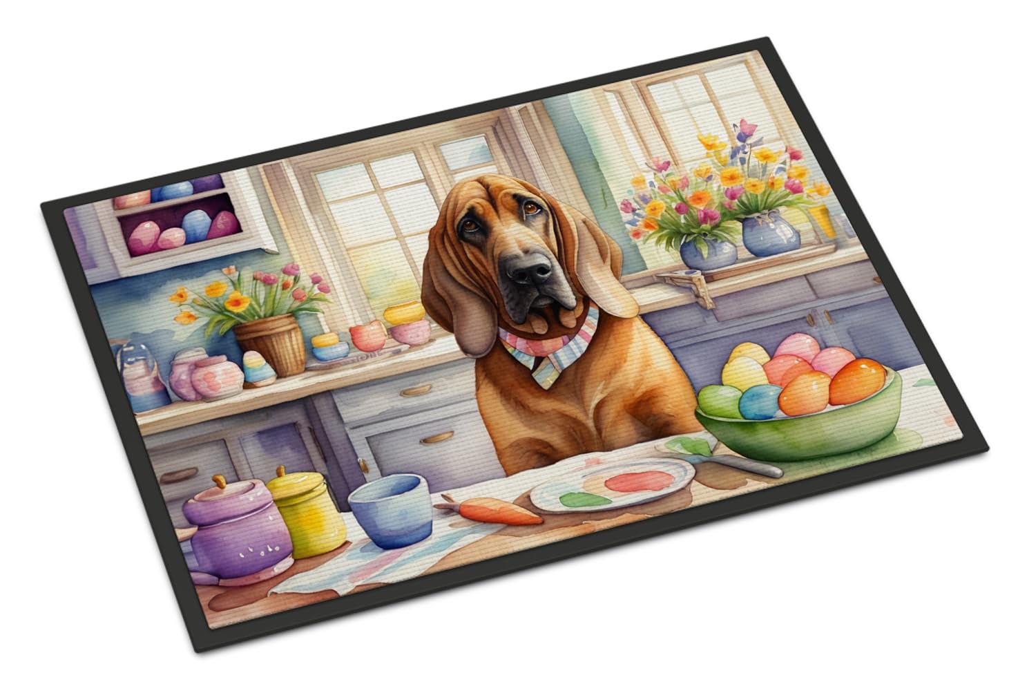 Carolines Treasures DAC6765MAT Decorating Easter Bloodhound Doormat Front Door Mat Indoor Outdoor Rugs for Entryway, Non Slip Washable Low Pile, 18H X 27W