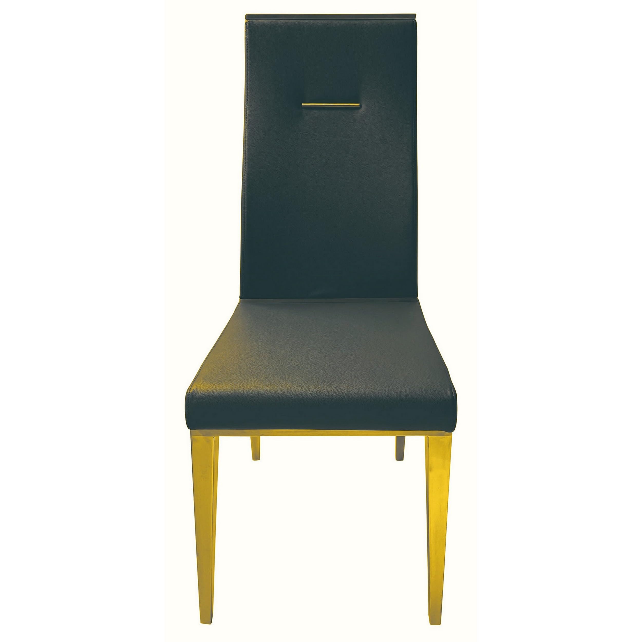22 Inch Dining Chair, Brushed Gold Legs, Set of 4, Black Vegan Leather