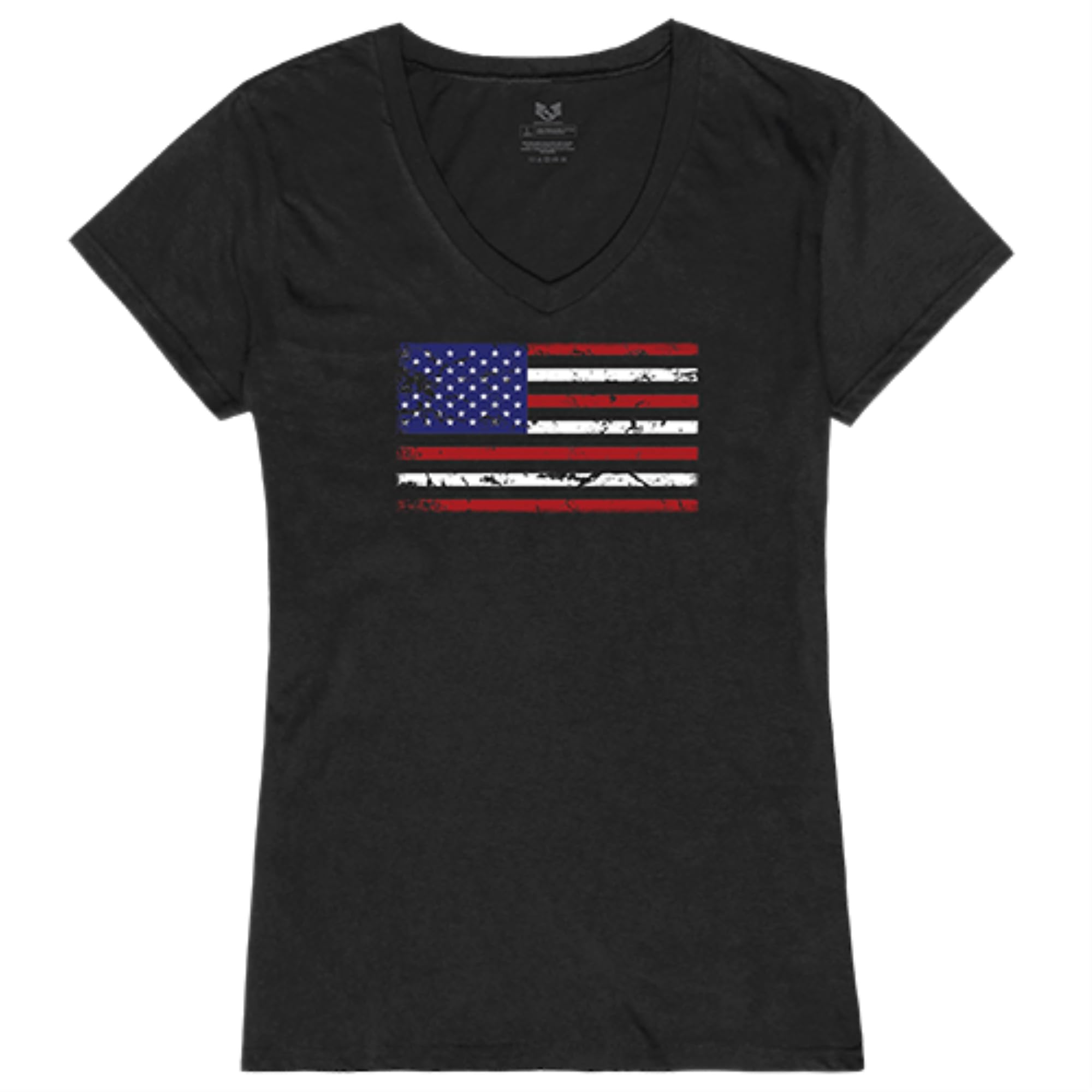 Graphic V-Neck, US Flag, Black, S