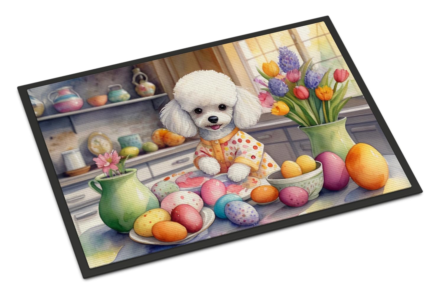 Carolines Treasures DAC6878MAT Decorating Easter White Poodle Doormat Front Door Mat Indoor Outdoor Rugs for Entryway, Non Slip Washable Low Pile, 18H X 27W