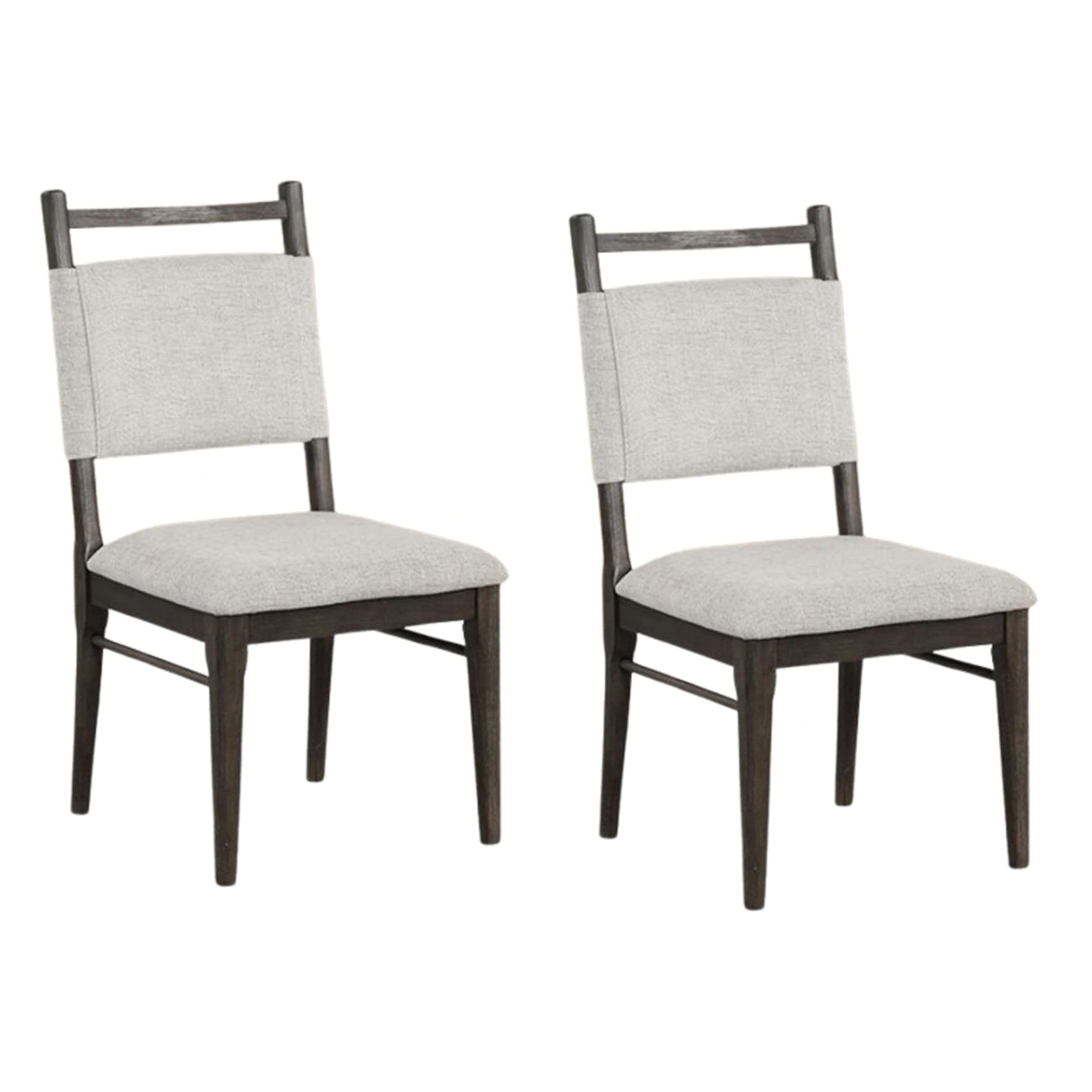 Oline Side Dining Chair Set of 2, Dark Walnut Brown Wood, Light Gray Fabric