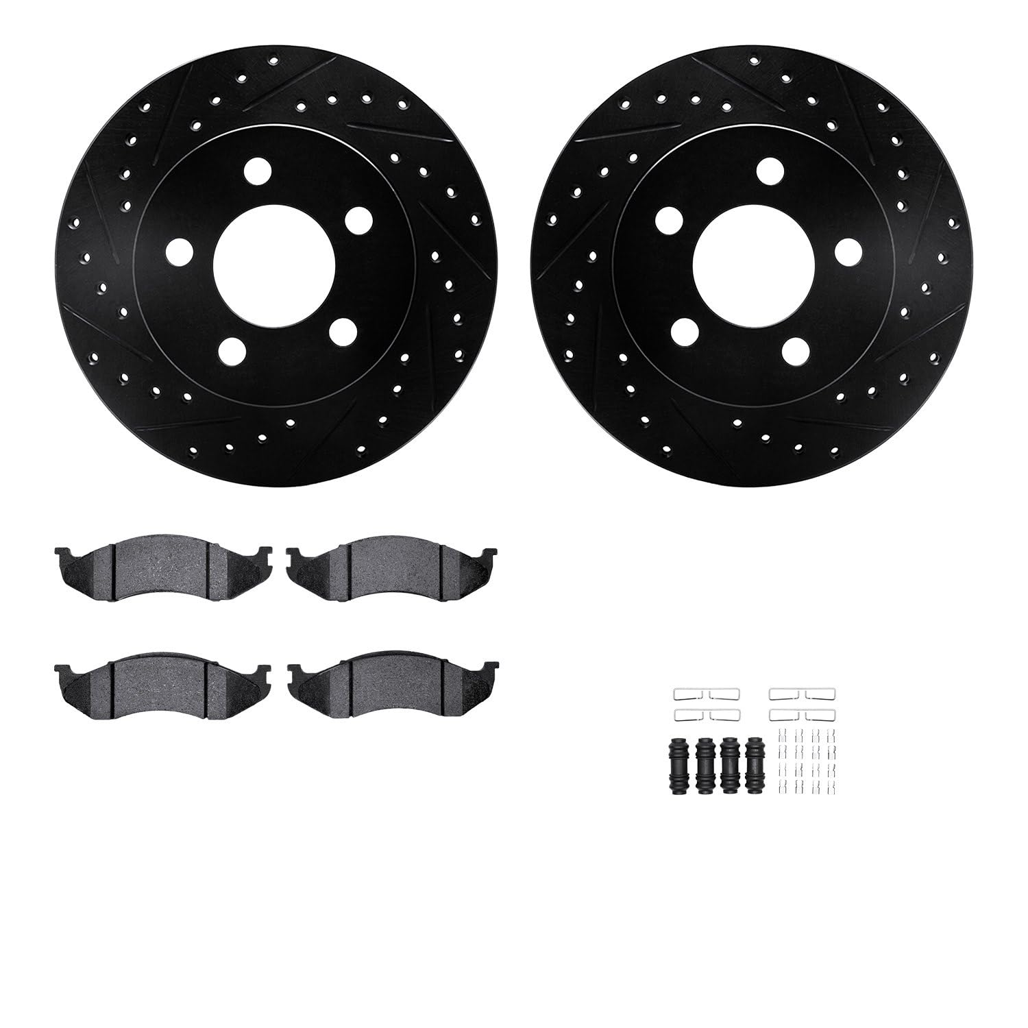 R1 Concepts Drilled and Slotted Black Disc Brake Rotor Set with Semi-Met Pads and Hardware WHYH1-42015