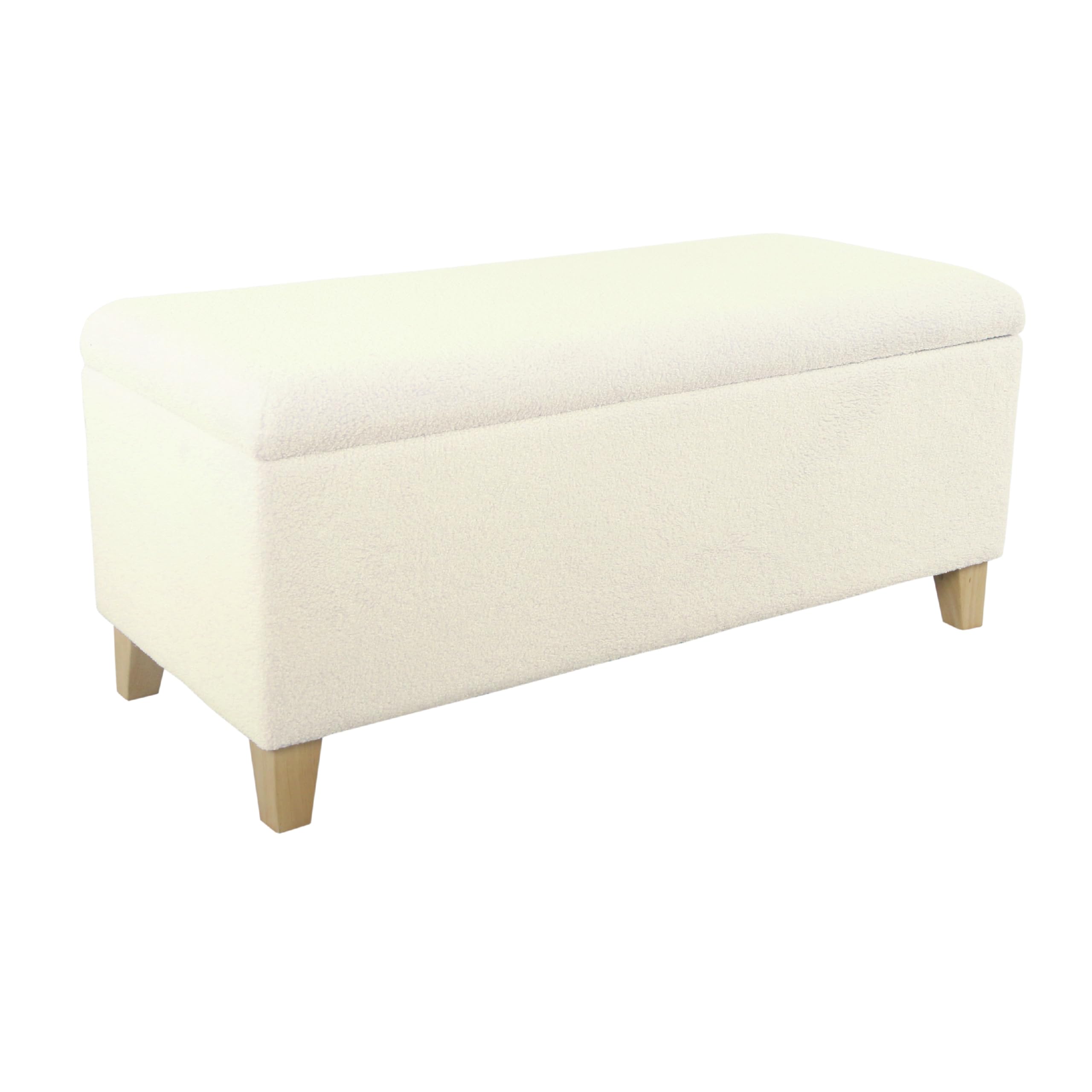 Liv Storage Bench Ottoman, Cream , Natural Brown Wood, 42 Inch