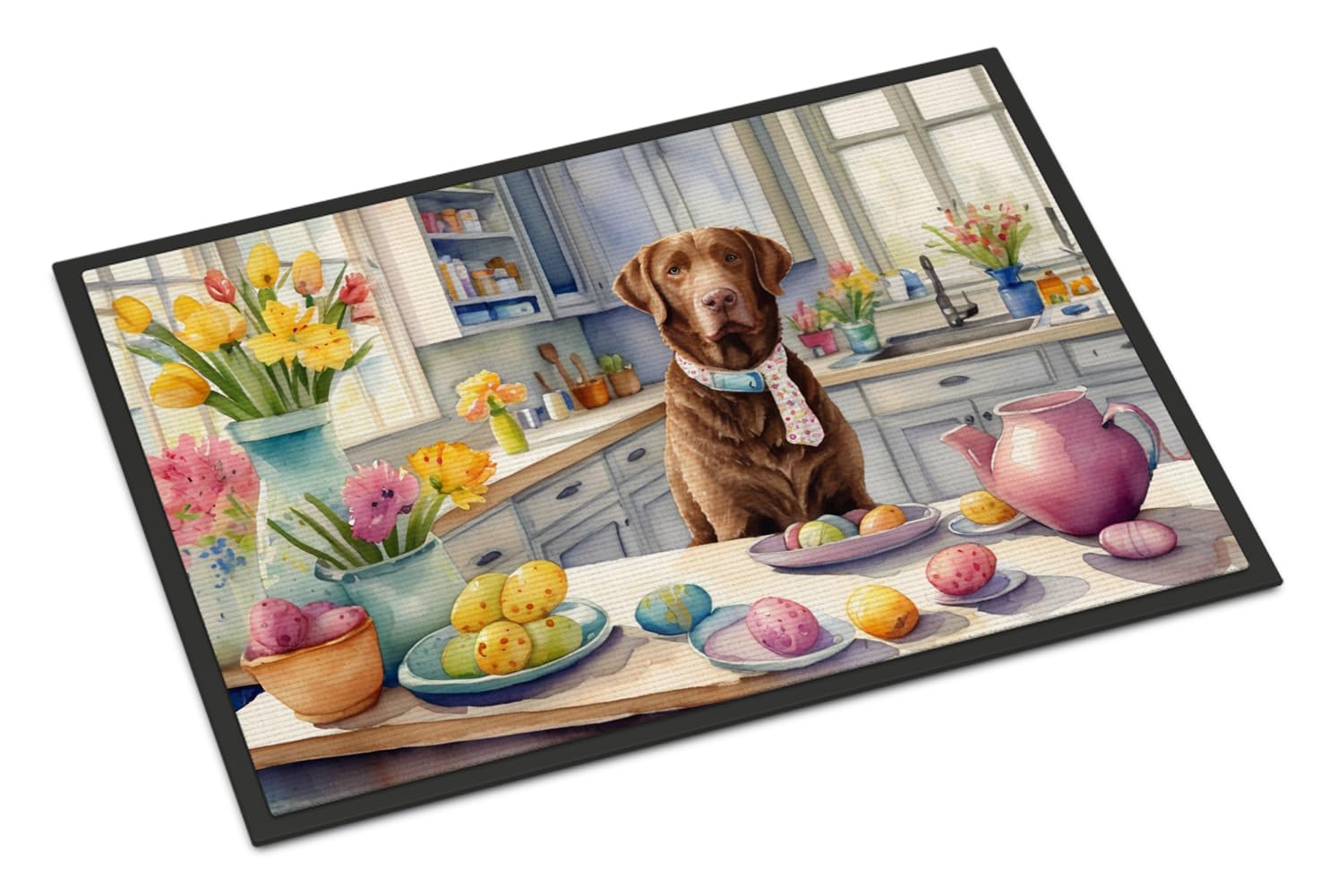 Carolines Treasures DAC6786JMAT Decorating Easter Chesapeake Bay Retriever Doormat Front Door Mat Indoor Outdoor Rugs for Entryway, Non Slip Washable Low Pile, 24H X 36W